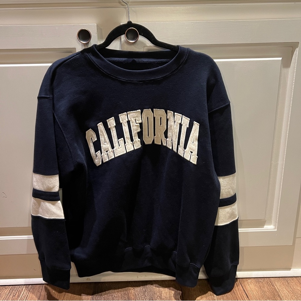 New York Popular Navy Cream Varsity Crewneck Sweatshirt "CALIFORNIA" Medium